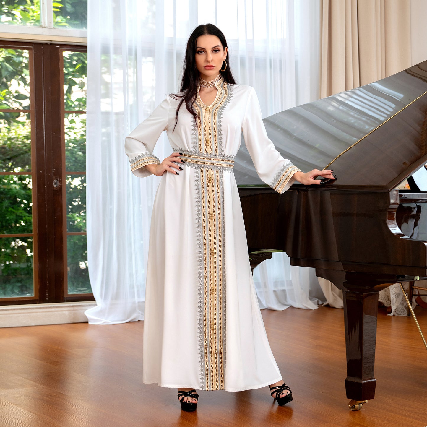 AB199 Middle East women's cross-border summer new abaya ladies party robe Muslim evening dress long skirt