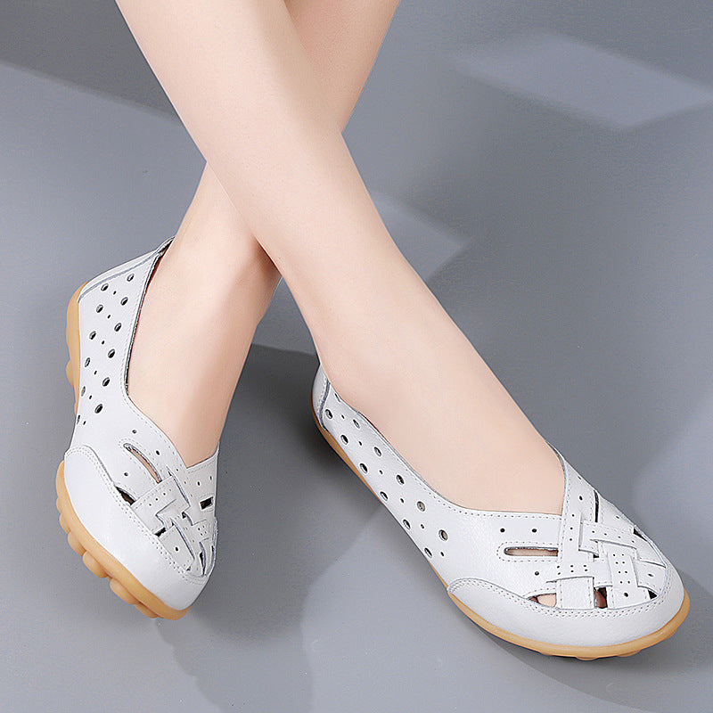 35-46 large size Bird's Nest summer women's shoes hollow loafers beef tendon sole bean women's shoes middle-aged and elderly mothers' shoes