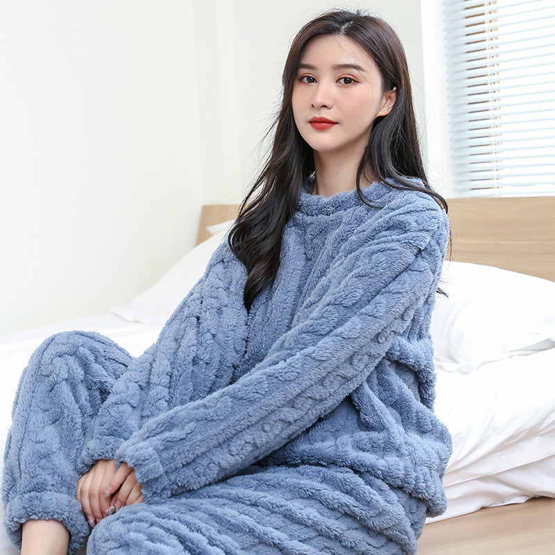 2023 Winter Solid Color Jacquard Uniform Warm Suit for Men and Women Comfortable Cotton Velvet Thickened Warm Home Clothes Suit Pajamas