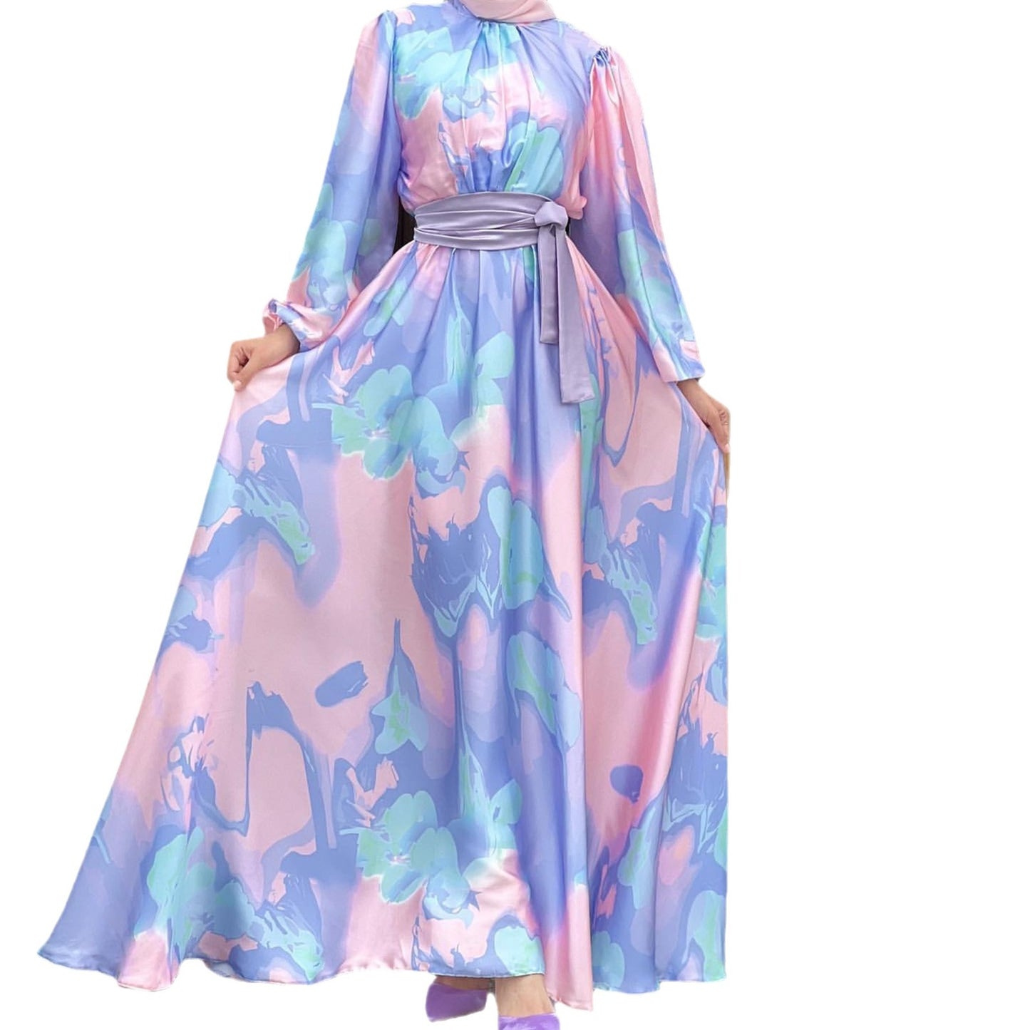 2024Loriya AliExpress Europe, America and the Middle East pure American printed dress, ankle-length printed long skirt LR720