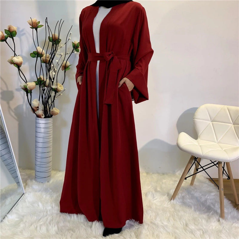 AliExpress ebay cross-border women's clothing Middle East Dubai popular solid color belted cardigan robe HM2060