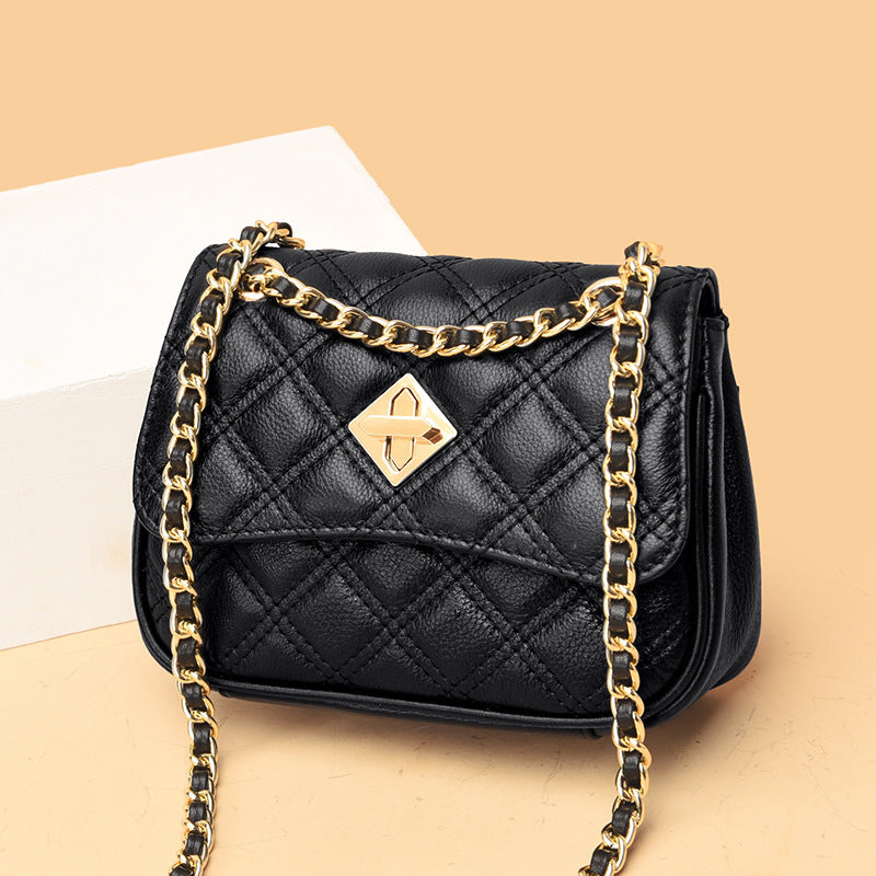 2024 summer popular chain messenger bag diamond embroidery one-shoulder small square bag fashionable and versatile cross-border genuine leather women's bag