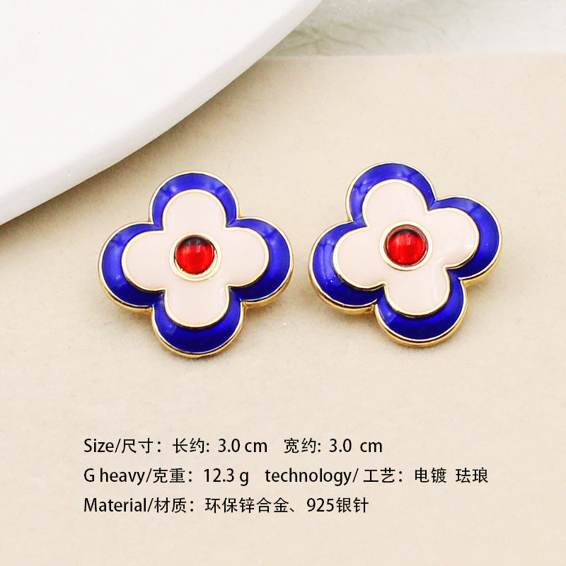 1-50 Qingdao medieval earrings sunflower enamel pearl earrings French court style net red earrings wholesale female