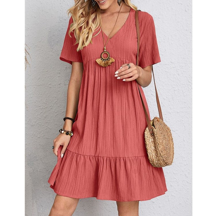 2022 cross-border foreign trade European and American women's clothing Amazon hot summer loose casual short-sleeved waist elegant dress