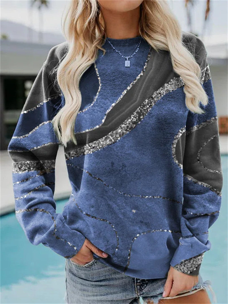 [Spot] Amazon AliExpress wish casual 2022 autumn and winter geometric loose print long-sleeved round neck sweater