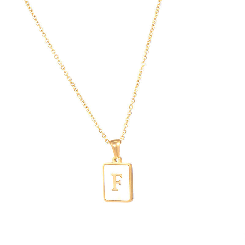 2022 European and American cross-border square 18K gold jewelry necklace female letter pendant titanium steel shell 26 letter necklace