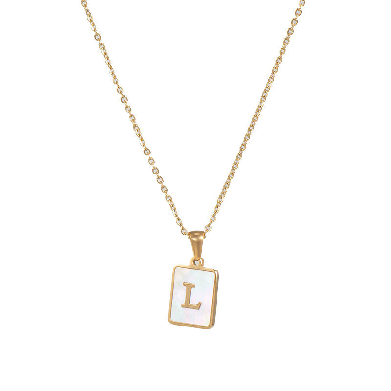 2022 European and American cross-border square 18K gold jewelry necklace female letter pendant titanium steel shell 26 letter necklace