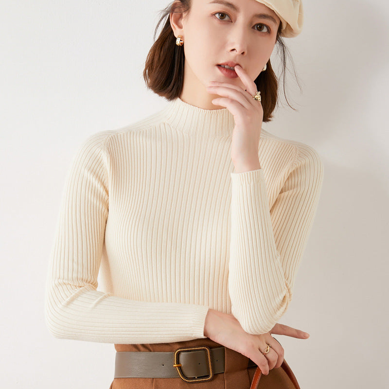 2024 autumn and winter knitted sweater half turtleneck drawstring slim wool bottoming sweater women's foreign trade one piece dropshipping