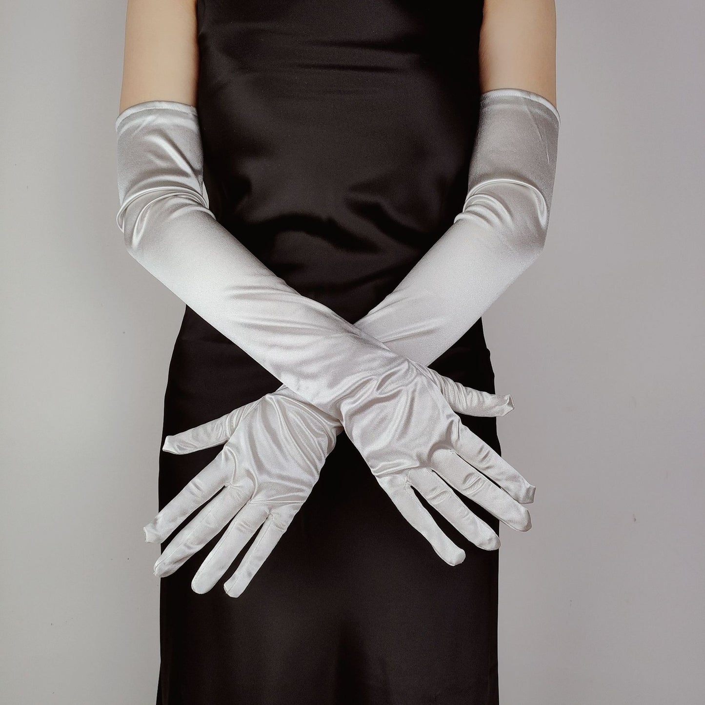 55CM long satin elastic satin gloves retro dress wedding photo accessories cosplay ladies gloves