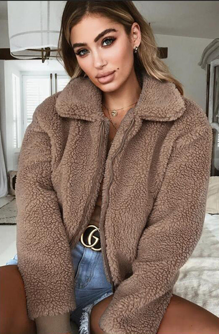 2021 winter cross-border ebay Amazon wish Europe and America warm velvet Teddy jacket jacket tops women's fur