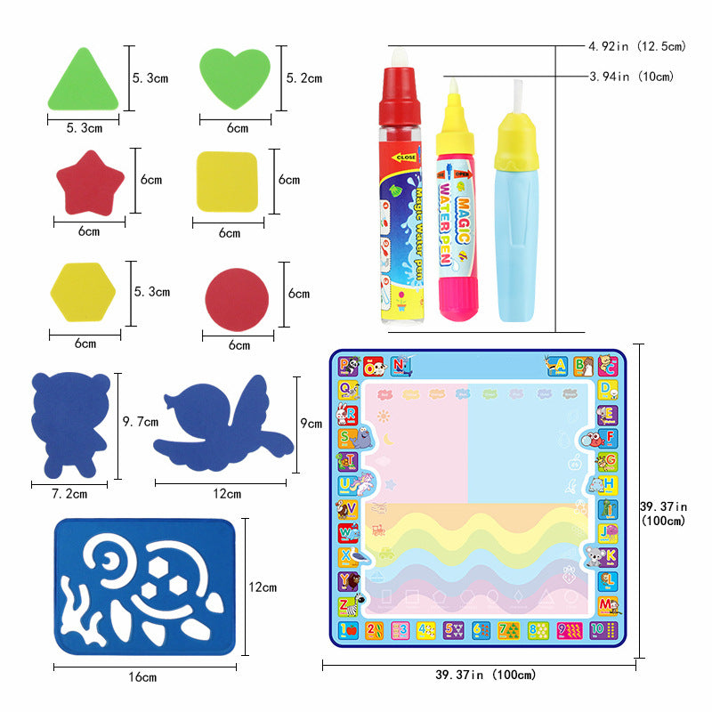 100*100cm large children's creative water canvas water painting animal alphabet water painting mat graffiti painting blanket