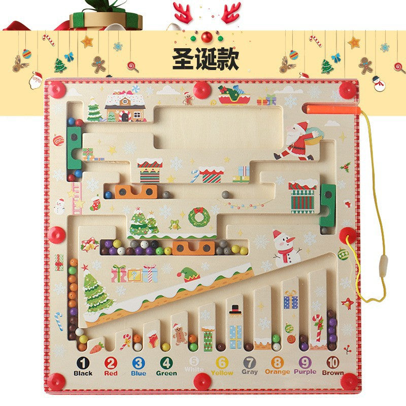 Wooden children's magnetic pen cognitive early education maze digital color classification counting board ball educational toys