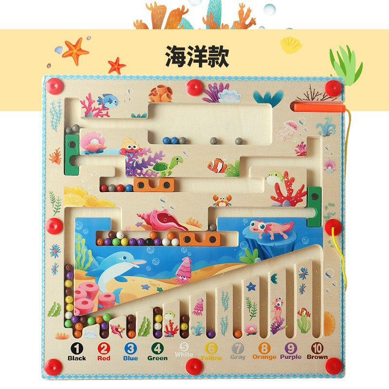 Wooden children's magnetic pen cognitive early education maze digital color classification counting board ball educational toys