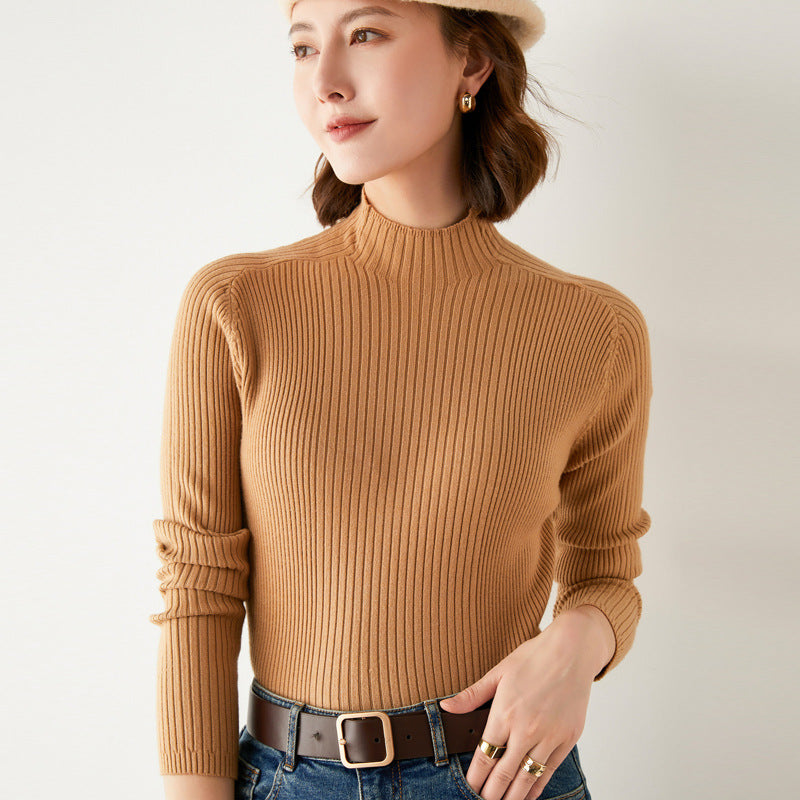 2024 autumn and winter knitted sweater half turtleneck drawstring slim wool bottoming sweater women's foreign trade one piece dropshipping