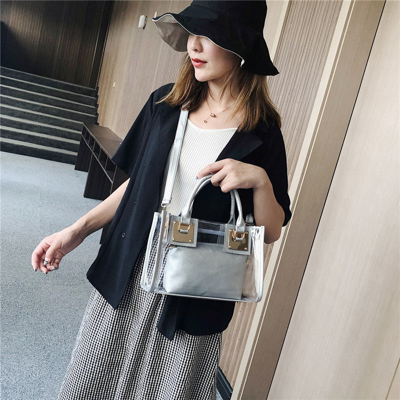 2022 new transparent jelly bag beach bag one-shoulder portable Messenger bag Korean version laser mother-in-law one-shoulder women's bag trend