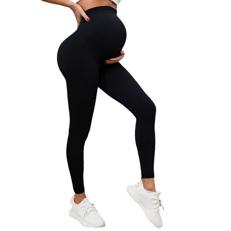 2024 cross-border new style threaded waist seamless maternity leggings women's tight black yoga sports pants in stock