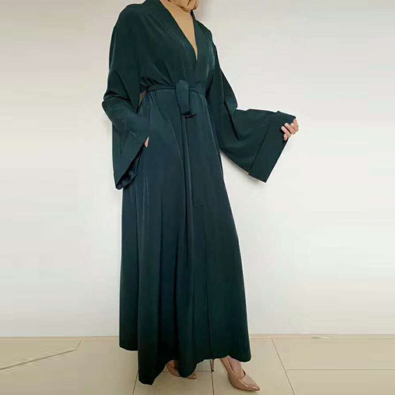 AliExpress ebay cross-border women's clothing Middle East Dubai popular solid color belted cardigan robe HM2060