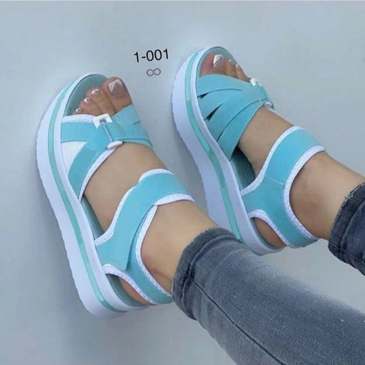 2023 new foreign trade Rome large size thick-soled sandals women's cross-border supply flat Velcro women's beach sandals