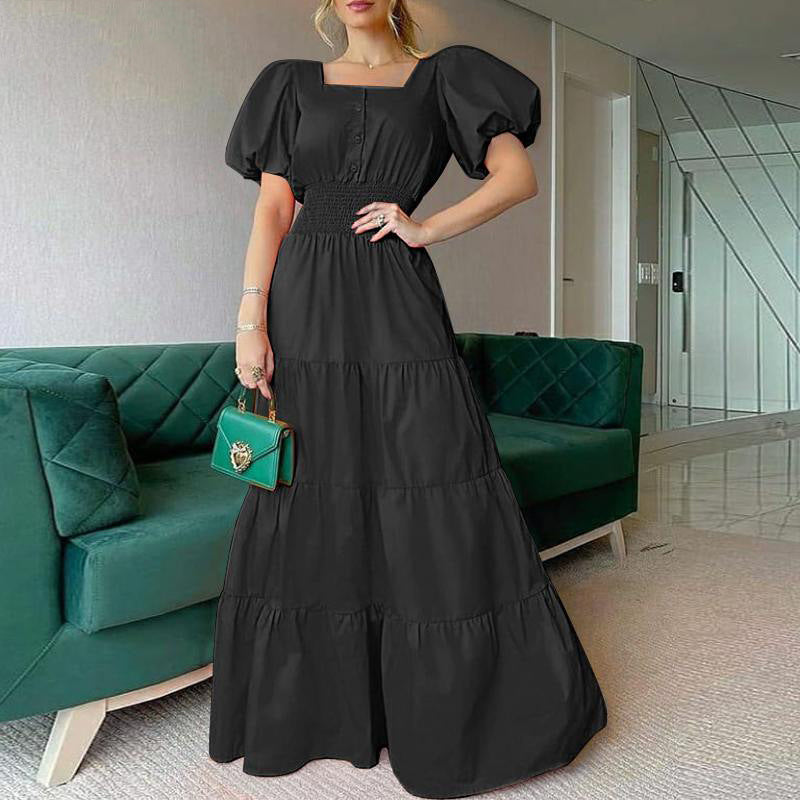 2022 Summer Ladies Dress Amazon Sundress Square Neck Puff Sleeve Maxi Dress Casual Beach Dress