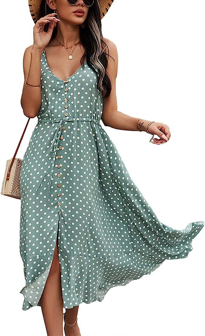 2023 summer European and American independent station Amazon vest dress women's waist slimming slit holiday polka dot long skirt