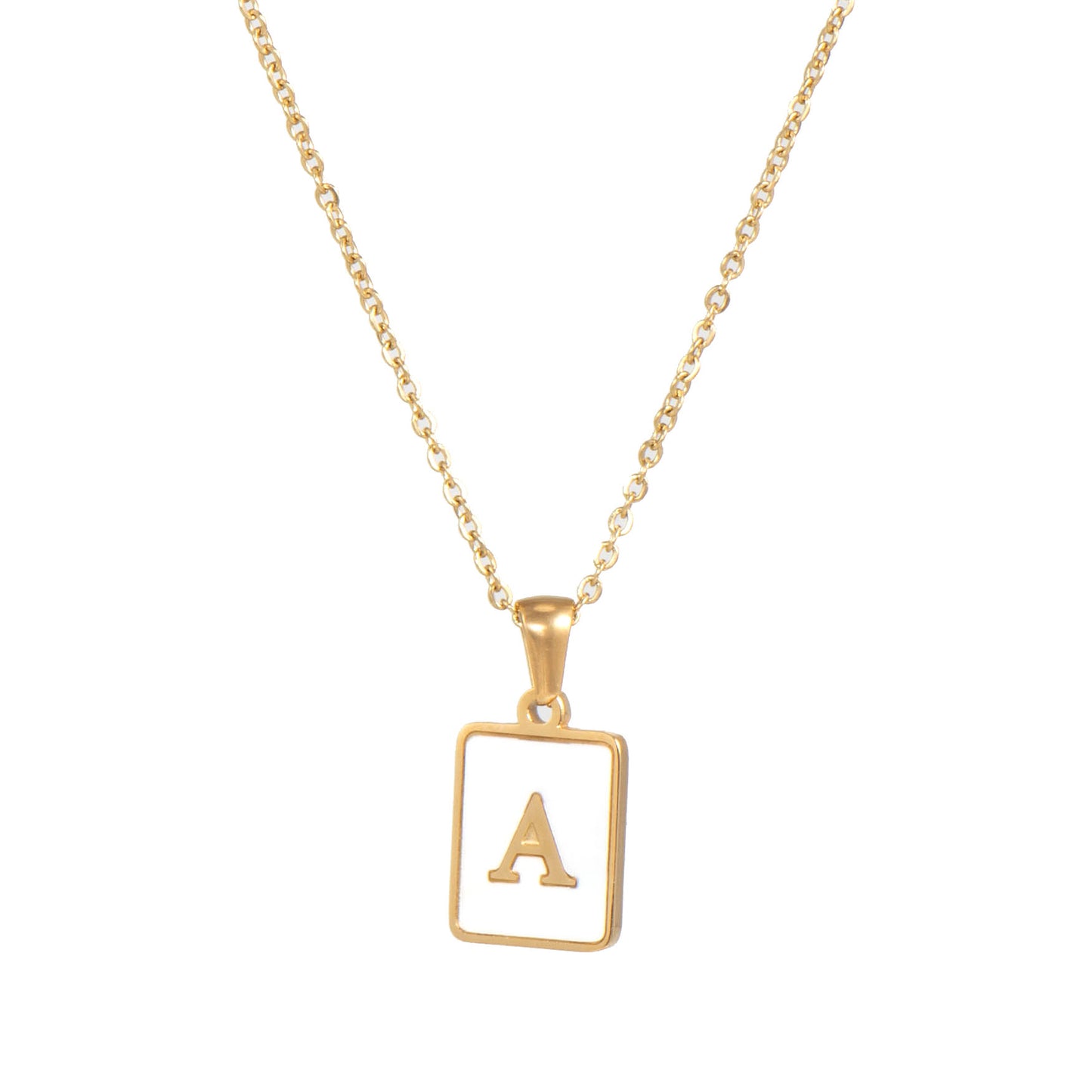 2022 European and American cross-border square 18K gold jewelry necklace female letter pendant titanium steel shell 26 letter necklace