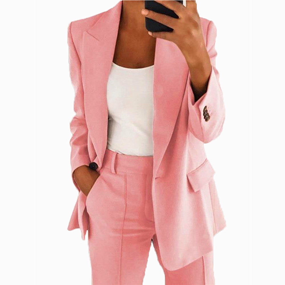 wish Amazon 2022 autumn and winter new European and American fashion lapel slim cardigan temperament solid color suit jacket women