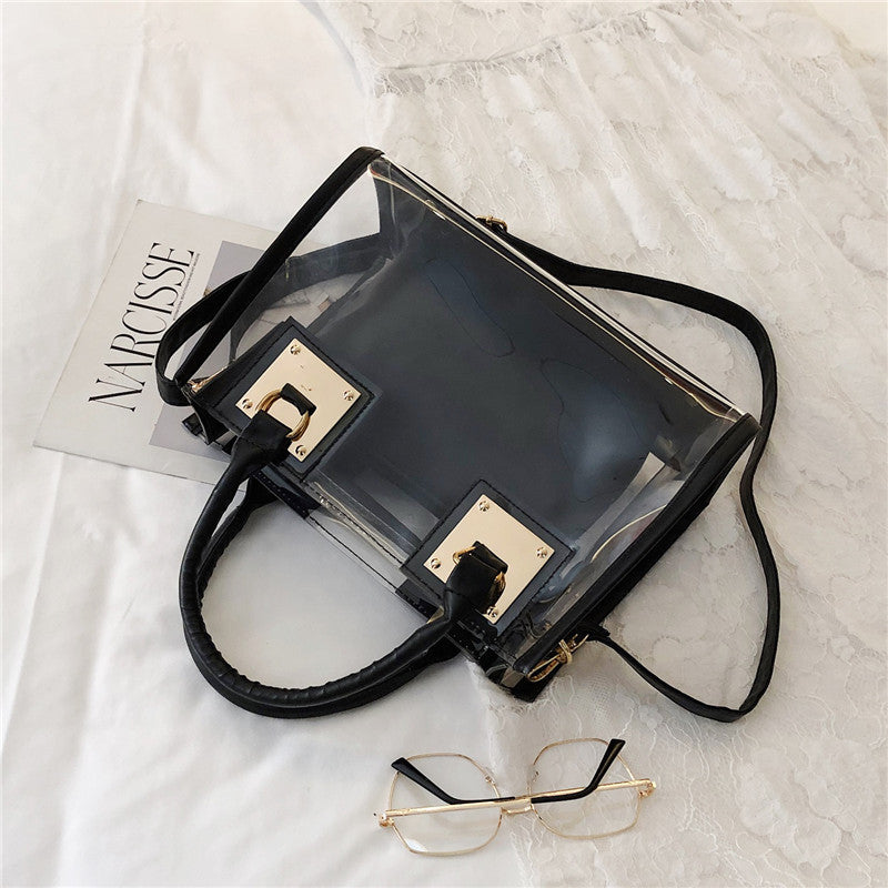 2022 new transparent jelly bag beach bag one-shoulder portable Messenger bag Korean version laser mother-in-law one-shoulder women's bag trend