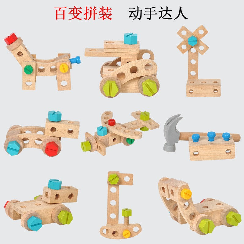 Wooden children's screws and nuts, boys and girls simulation play house DIY set toolbox toys