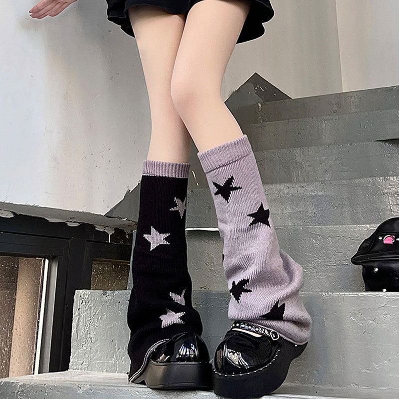 Winter thickened and warm personality hot girl double-sided star socks wide-leg horn knitted slimming leg socks calf socks