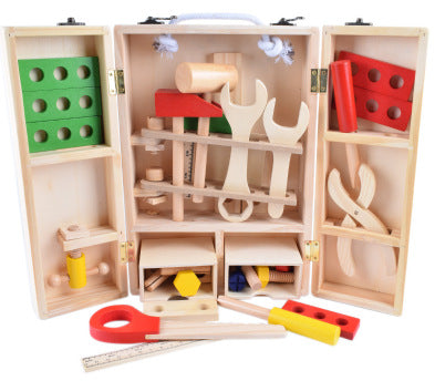 Wooden cartoon multifunctional tool box for children's educational DIY simulation disassembly and assembly of nuts intelligence combination