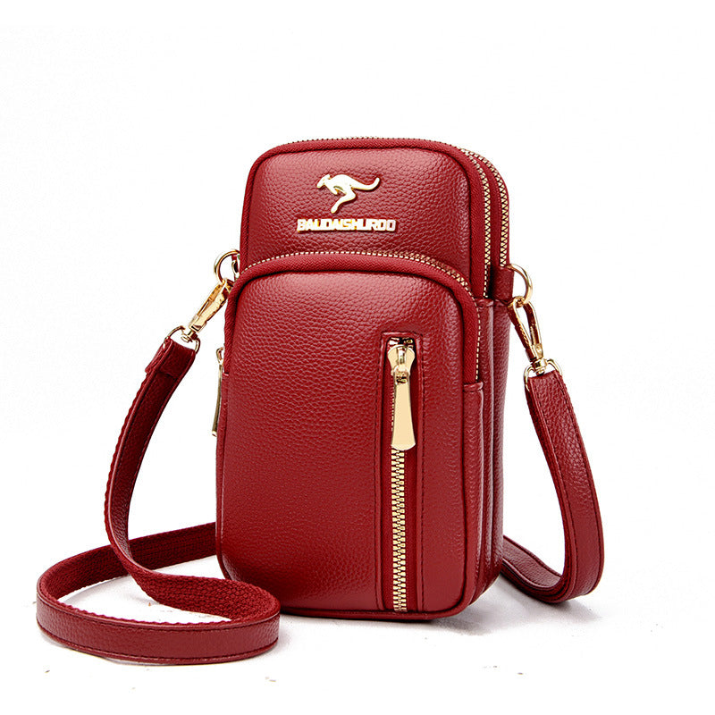 2023 new women's mini mobile phone bag simple and versatile one-shoulder Messenger bag soft leather iPhone13 change small bag