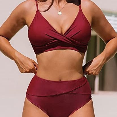 2023 Hot Women's Two-Piece Bikini European and American Sexy High Waist V-Neck Twist Adjustable Spaghetti Strap Swimsuit