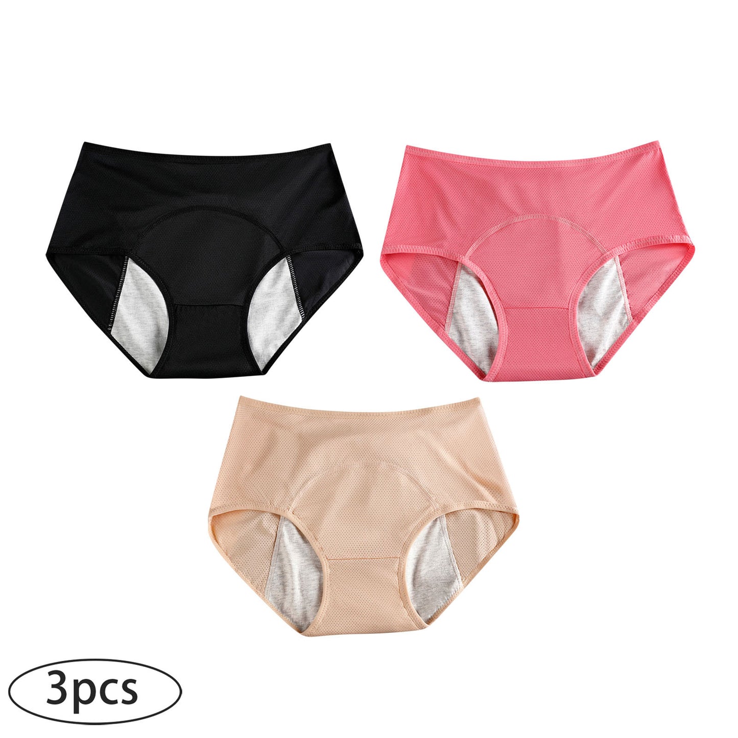 3-pack menstrual period panties for women, leak-proof and safe, high-waisted, breathable and sanitary panties for menstruation