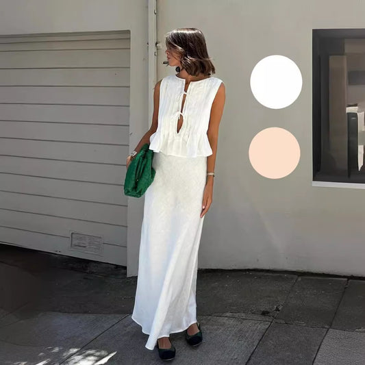 2024 Spring and Summer European and American AliExpress Amazon WISH Cotton and Linen Sleeveless Strappy Women's Shirt Long Skirt High Street Suit