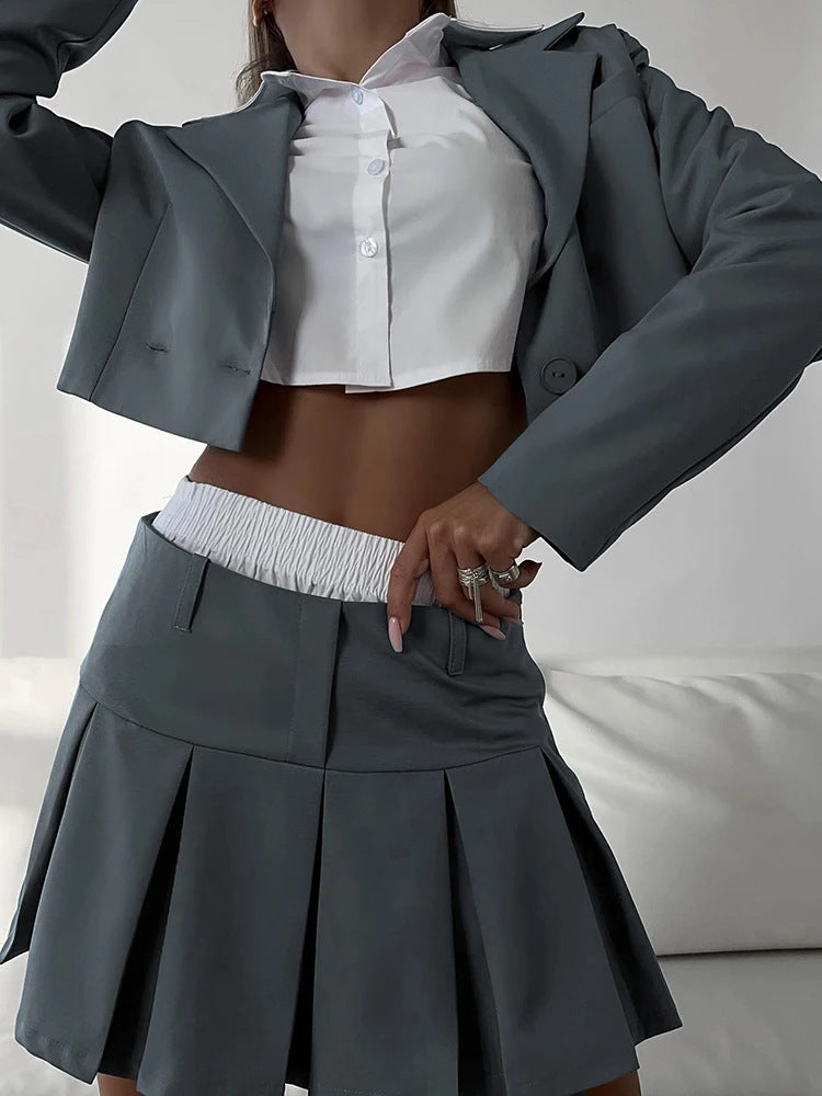 Z22ST004 European and American summer new sweet sexy long-sleeved suit top half-length temperament A-line skirt suit female