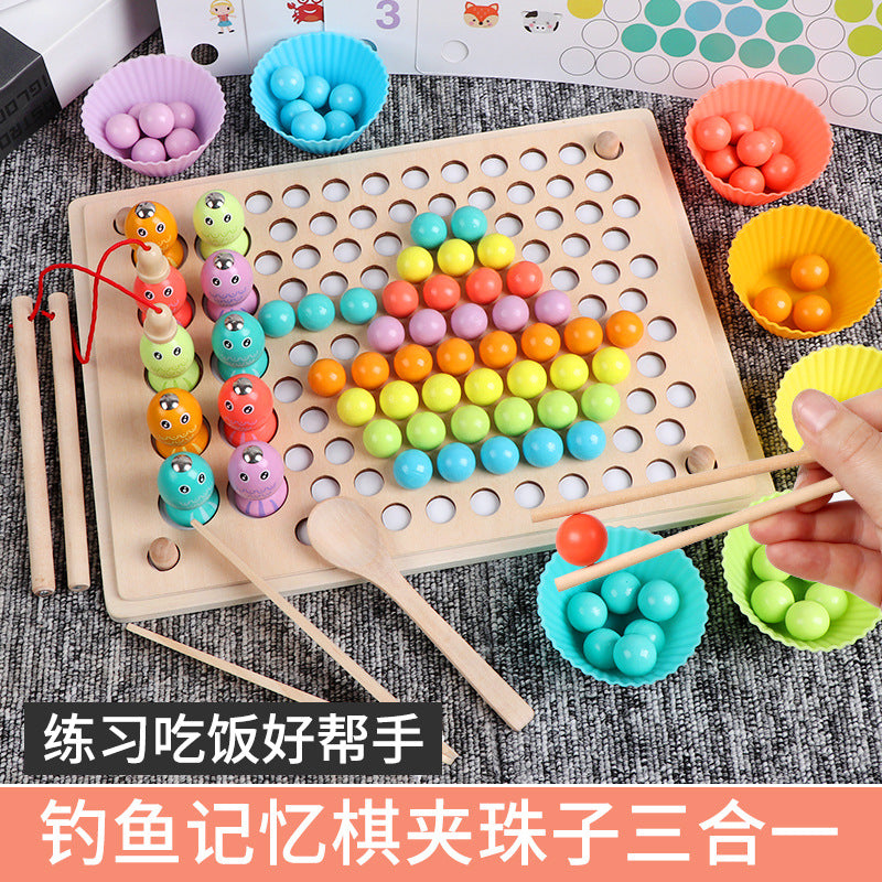 Wooden children's bead puzzle game clip clip fun training baby eating hand-eye coordination early childhood education toys