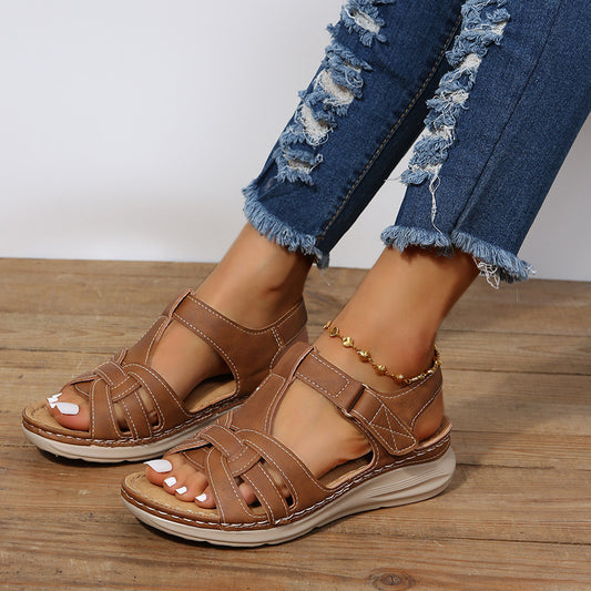 2022 cross-border Rome spring fashion retro cross women's sandals car line light soft bottom wedge comfortable sandals women