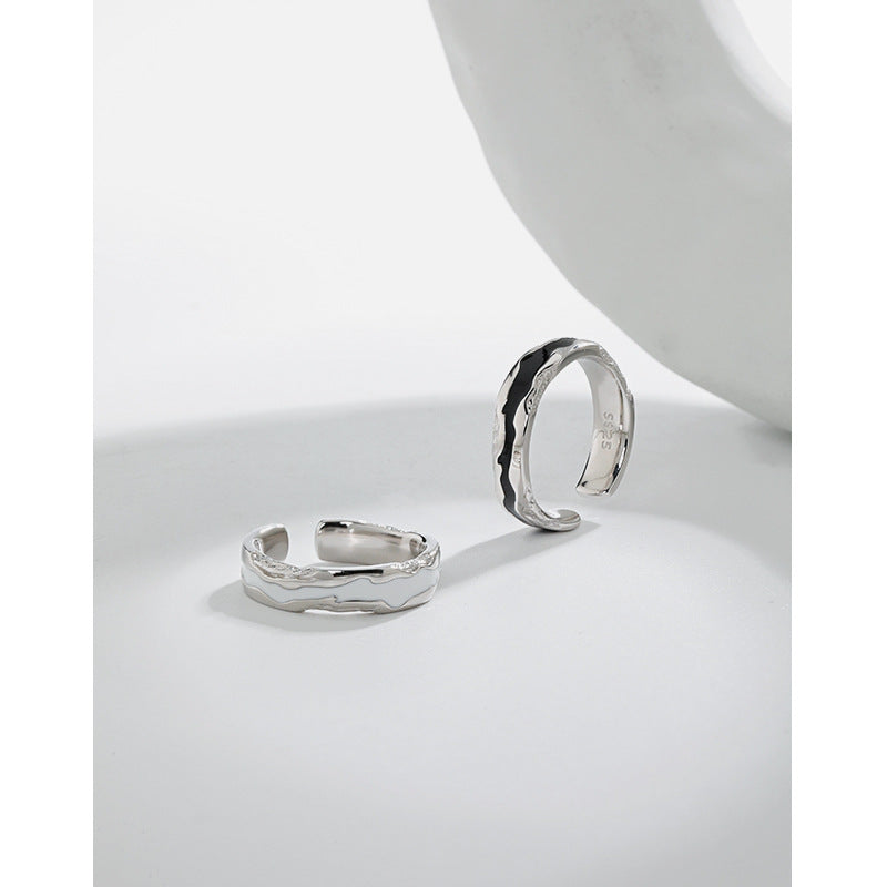 829 Korean version of ins niche design sense minimalist irregular glaze texture S925 sterling silver open ring female