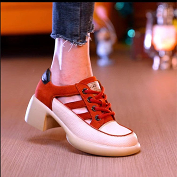 23 summer new round toe fashion high-top sandals women's thick heel outer wear lace-up casual retro hollow Roman sandals