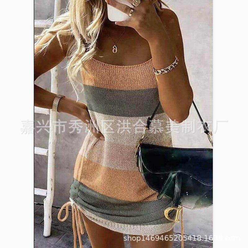 2023 European and American AliExpress summer women's clothing new sleeveless strap loose beach suspenders sweater dress needle