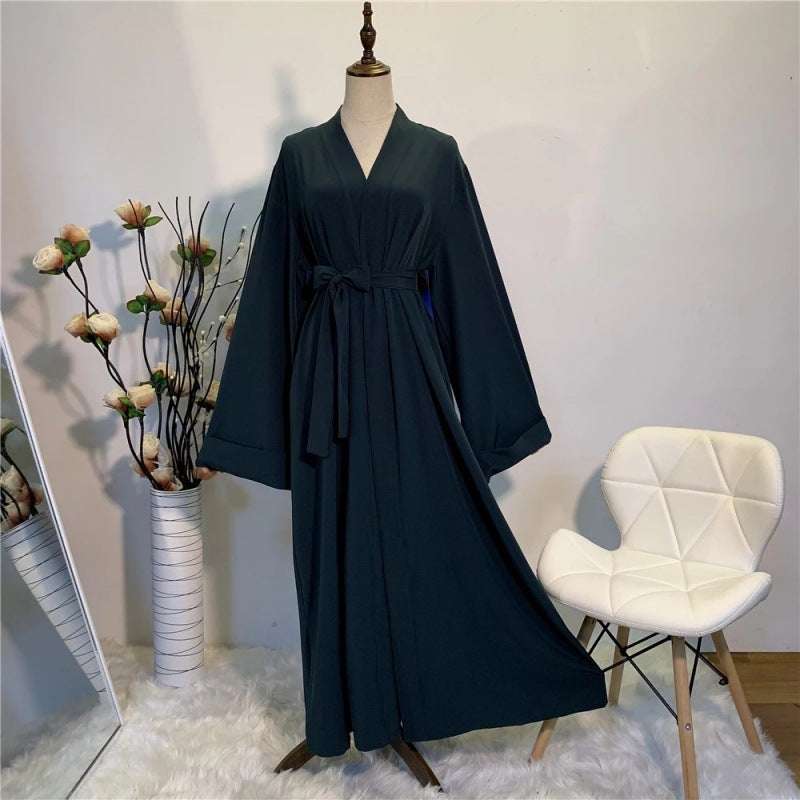 AliExpress ebay cross-border women's clothing Middle East Dubai popular solid color belted cardigan robe HM2060