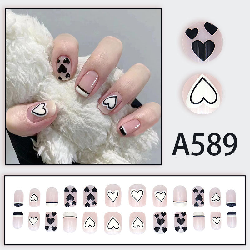 Winter fresh and simple pure lust style bride dance wear nails rainbow love rose fake nails wholesale