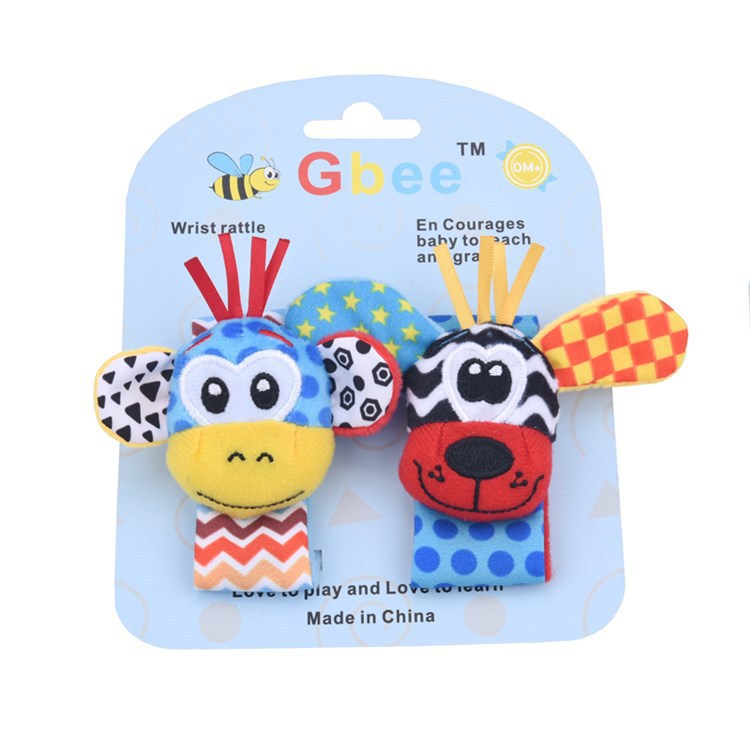 2023Gbee lion animal baby wrist rattle plush rattle socks set infant early education toy