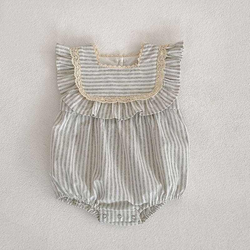 2023 new sister dress Korean version summer striped ruffles girls fashion princess dress baby crawling clothes