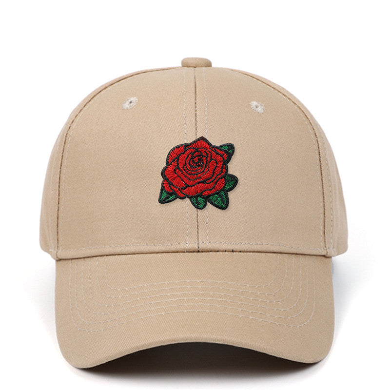 Amazon AliExpress New Rose Embroidered Baseball Cap Pure Cotton Hard Top Baseball Cap Outdoor Leisure Sun Hat