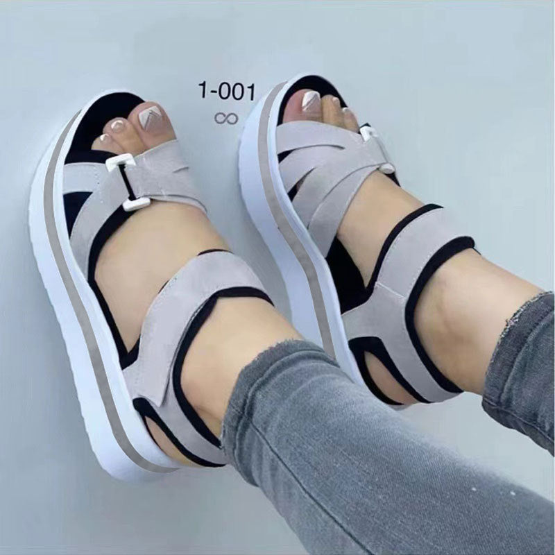 2023 new foreign trade European and American large size thick-soled sandals women's cross-border supply flat Velcro women's beach sandals