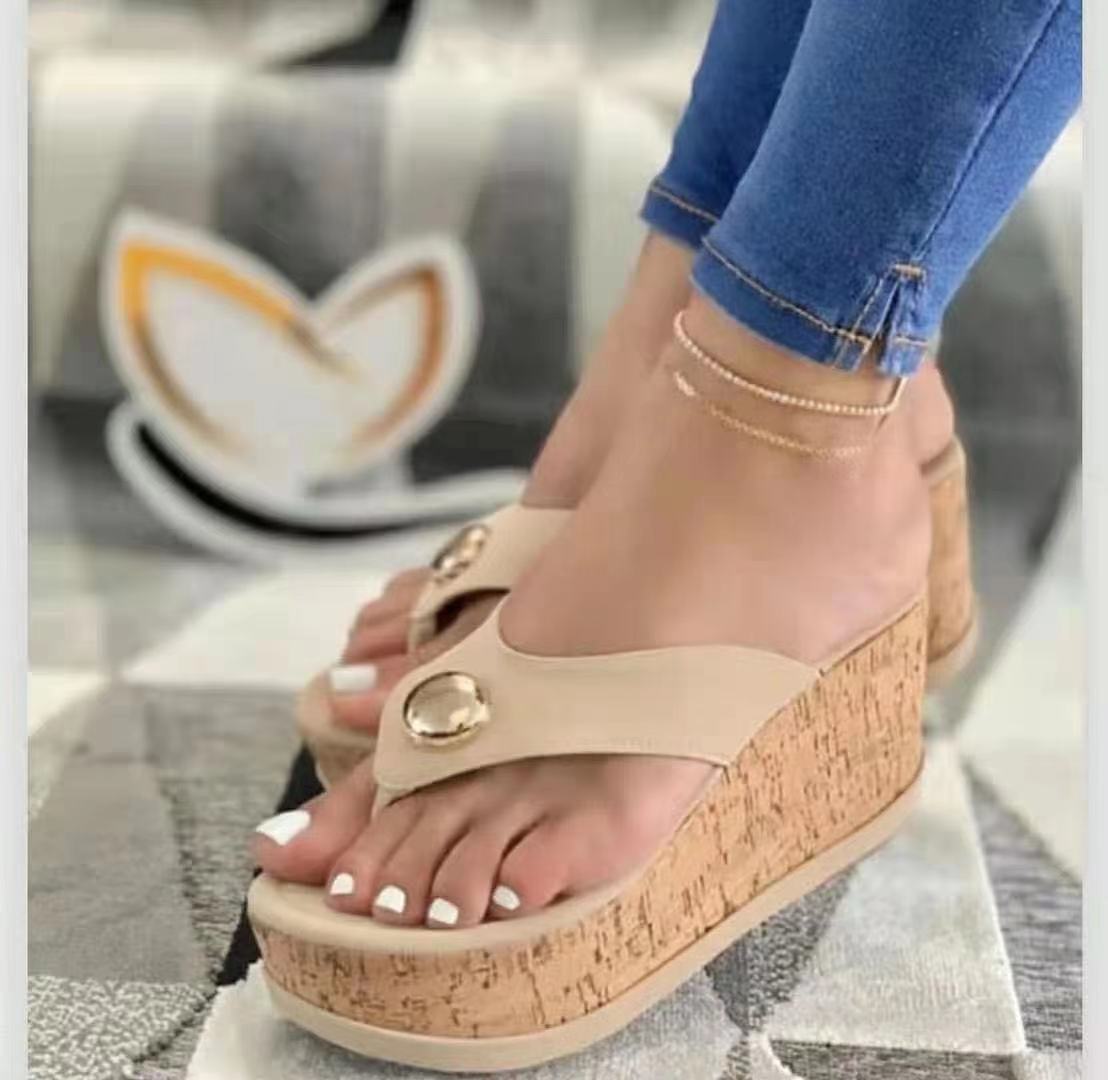 wish foreign trade summer new student muffin large size sandals slope with thick bottom flip flops women's fashion outerwear slippers