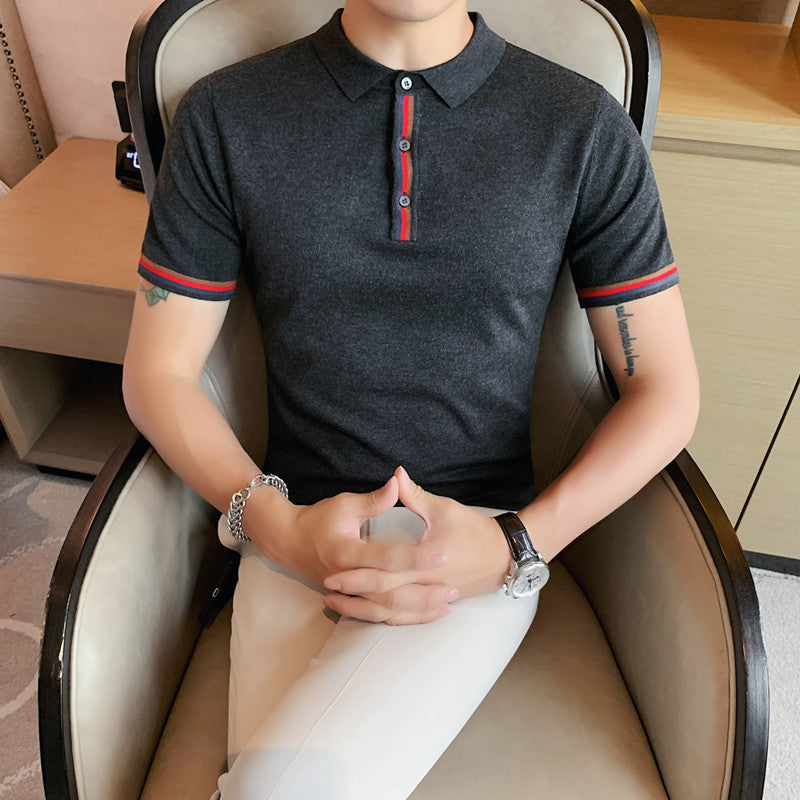 2024 Summer Men's Short Sleeve British Slim Lapel Trendy Casual POLO Shirt for Teenagers