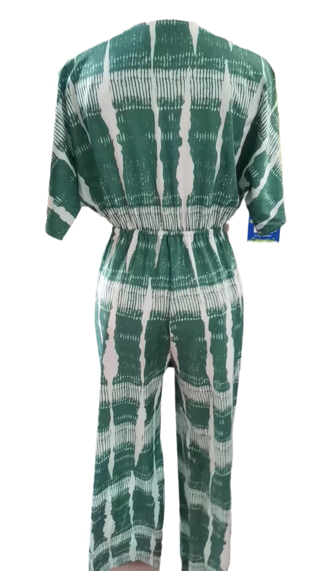 2023 European and American Fashion New Style Printed Belt V-neck Half Sleeve Jumpsuit