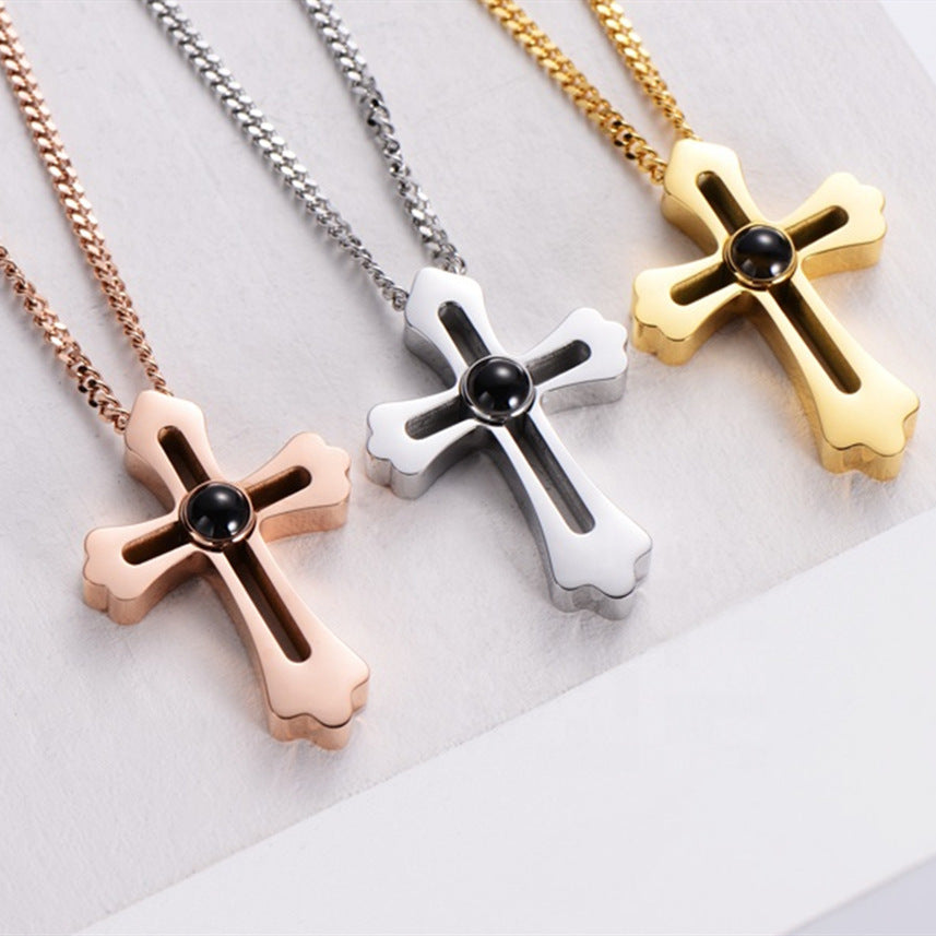 100 languages I love you necklace color picture photo cross titanium steel projection couple accessories one piece delivery